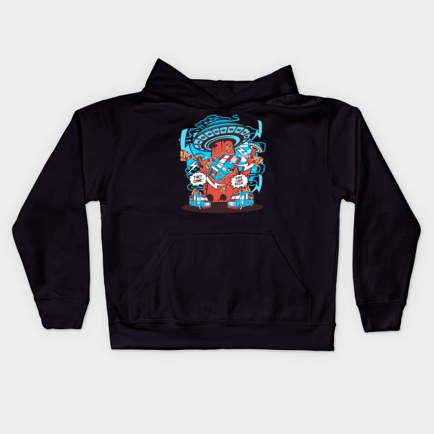 Pizza abduction Kids Hoodie by Space heights